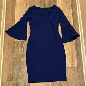 Calvin Klein Elegant Navy Blue Bell Sleeve Dress